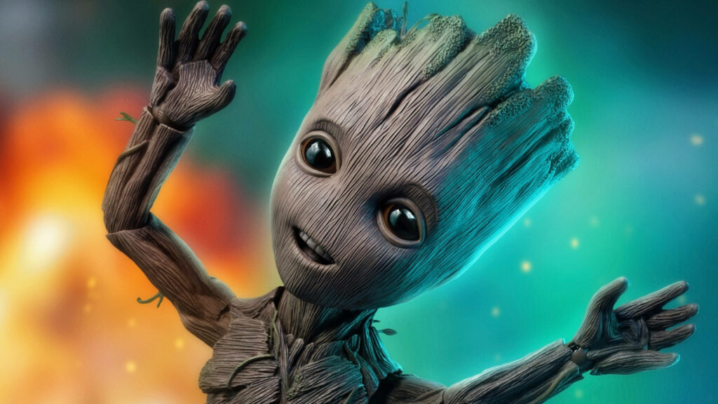 Joyful Roots: Happy Baby Groot Wallpaper