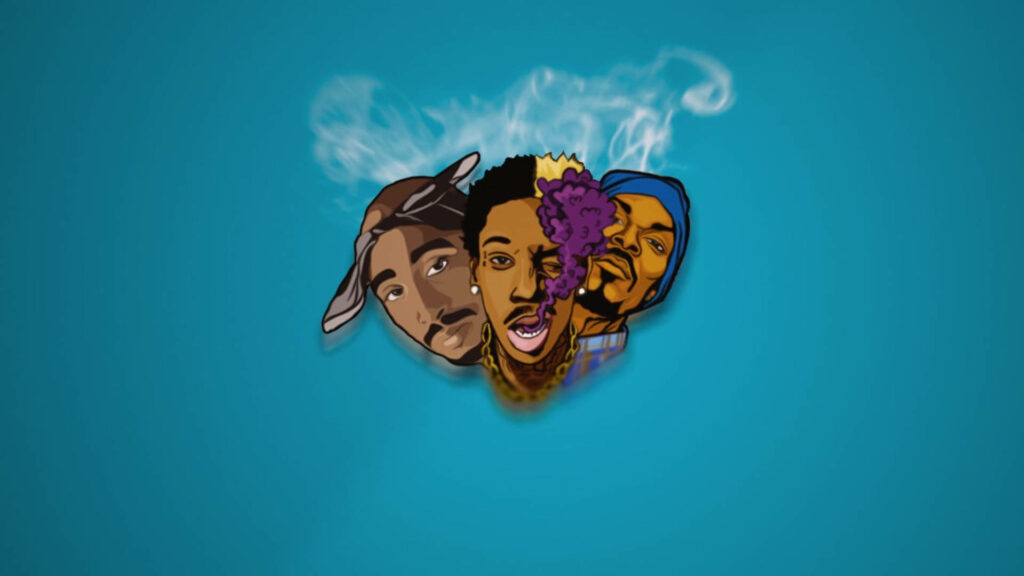 Legendary Trio: Tupac, Wiz Khalifa & Snoop Dogg - Smoke & Teal Pop Art Wallpaper Background