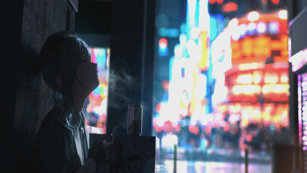 Celestial Serenity: Hoshimachi Suisei Finding Solace in Smoke - Mesmerizing 8k Anime Background Wallpaper