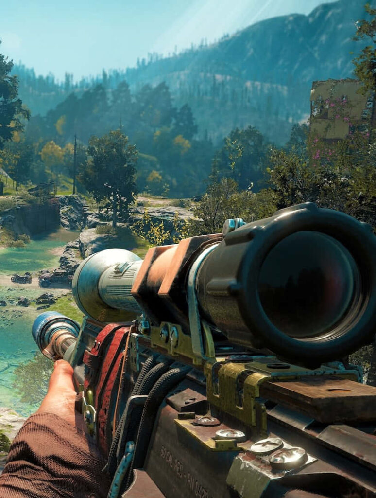 Sniper's Gaze: A Captivating Far Cry New Dawn Backdrop with a Distant Target in Sight Wallpaper