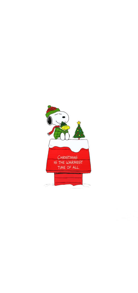 Festive Snoopy in Winter on Red Doghouse - Minimalist Christmas Wallpaper