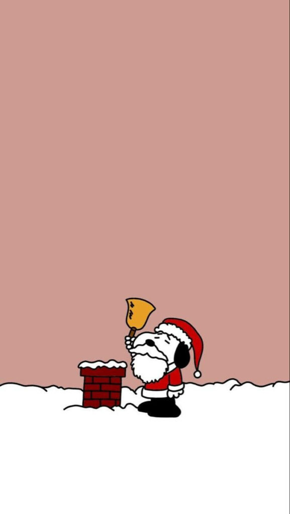 Snoopy as Santa by Snowy Chimney - Festive Peach Wallpaper