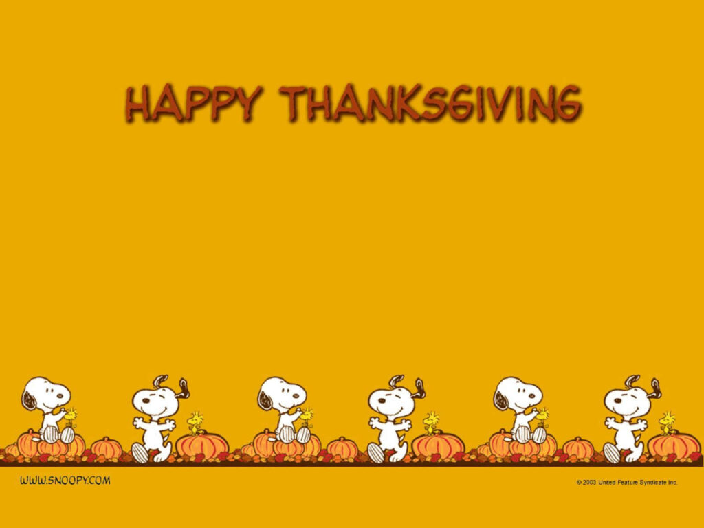 Snoopy walking with pumpkins on orange background Happy Thanksgiving festive Peanuts wallpaper