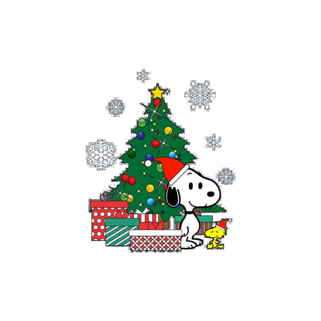 Cheerful Snoopy & Woodstock Holiday Wallpaper with Christmas Tree