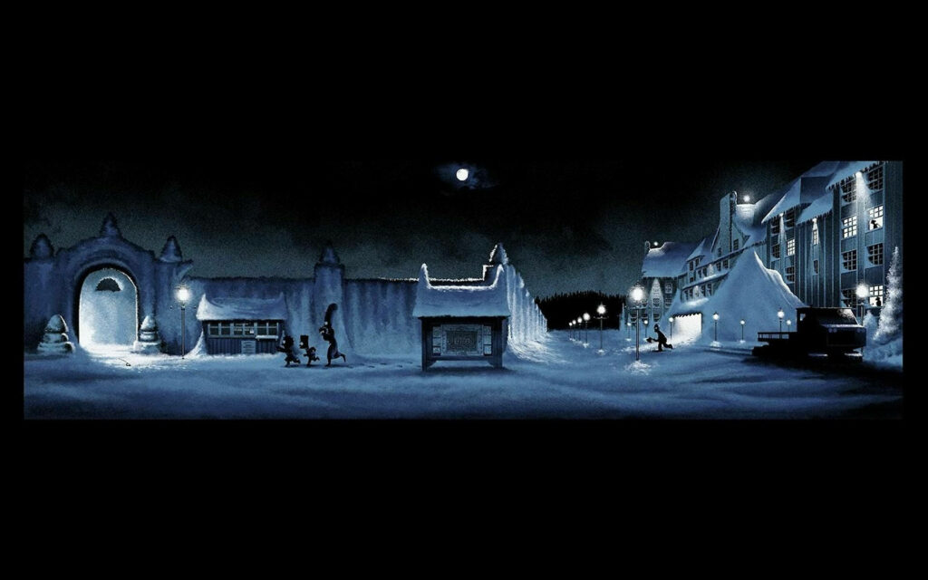 Snowy Nighttime Simpsons Wallpaper: Eerie Shining Homage Background