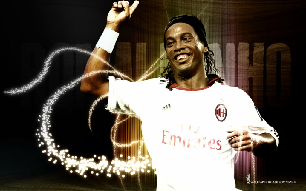 Ronaldinho's Remarkable Skills Shine in A.C. Milan Colors: Captivating HD Wallpaper Background for Soccer Lovers