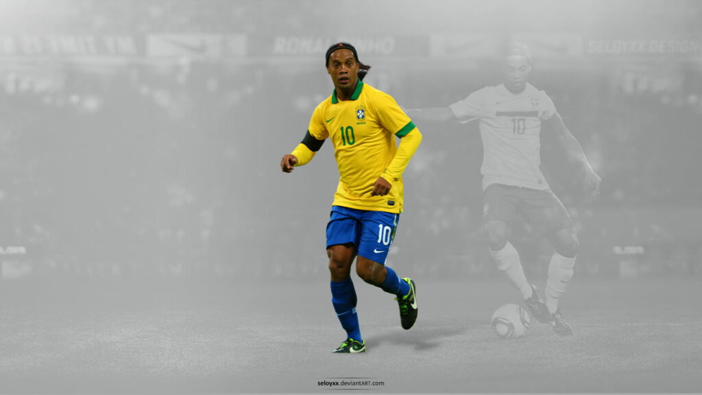 The Genius of Soccer: Ronaldinho Shining in Brazil's National Football Team - Captivating HD Wallpaper