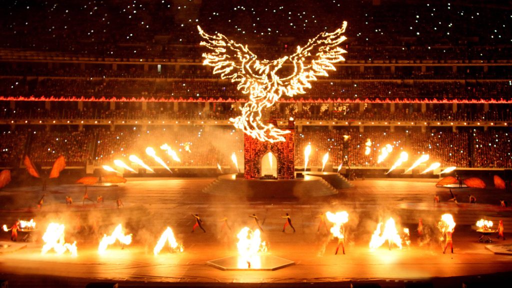 Sochi 2014 Winter Olympics closing ceremony fire phoenix and vibrant fire dance performance wallpaper