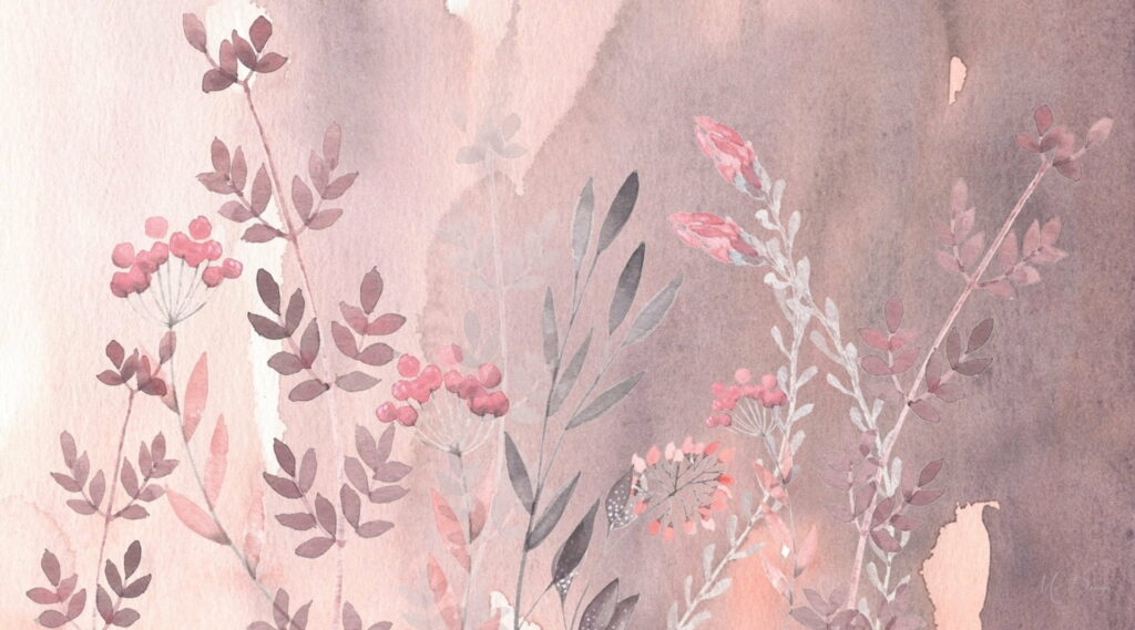 Nature's Delicate Blush: Soft Watercolor Vines and Grass HD Wallpaper Background