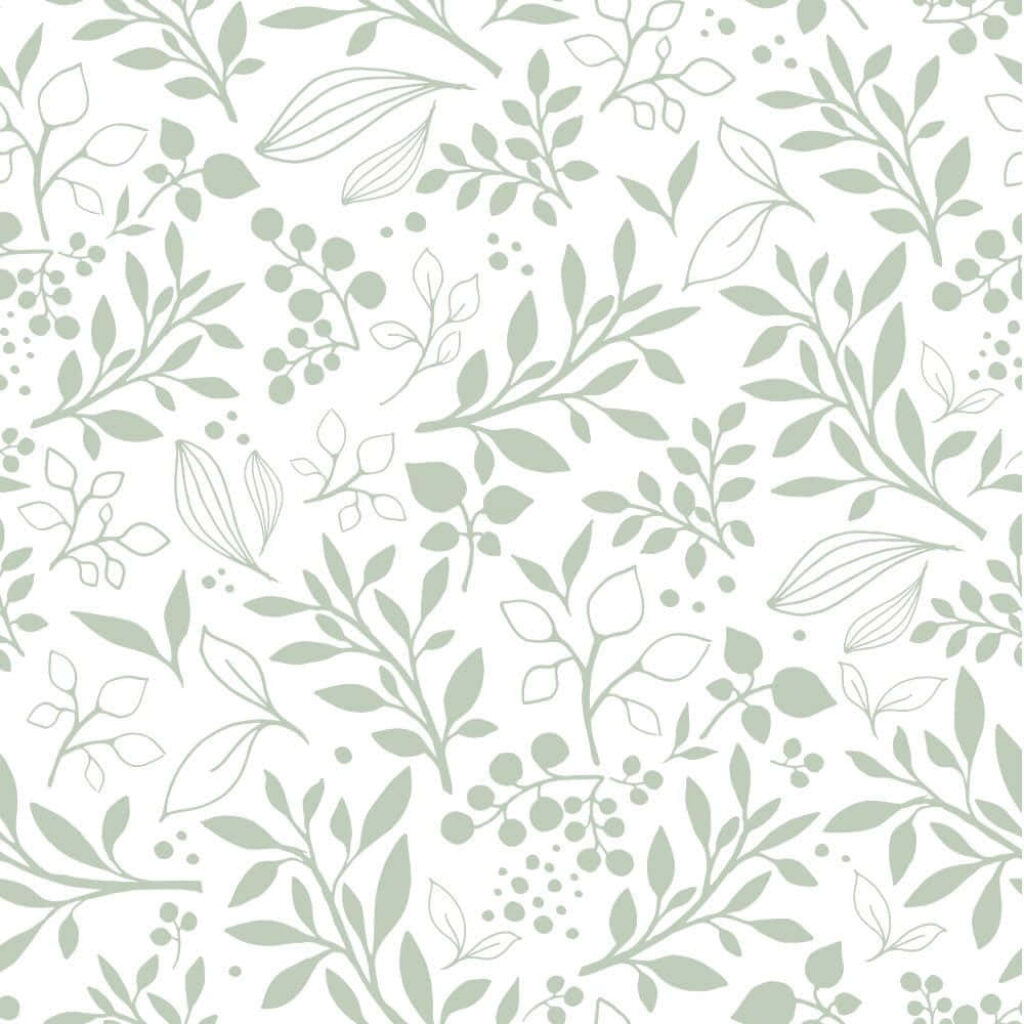 Soft Green Botanical Wallpaper: Tranquil Leaf & Berry Design