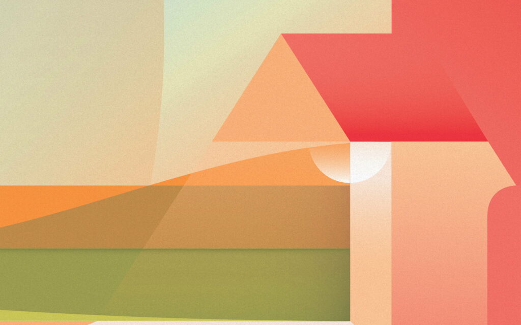 Soft pastel minimalist wallpaper with red pattern and geometric shapes for 4K display calm background
