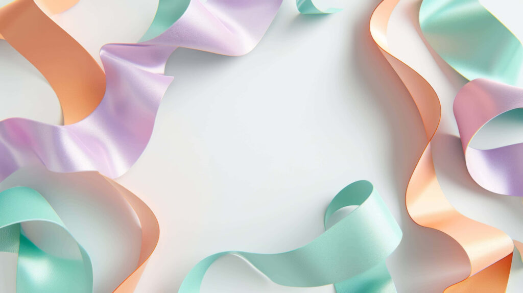 Elegant Pastel Ribbon Wallpaper: Lavender, Peach & Mint Green Design