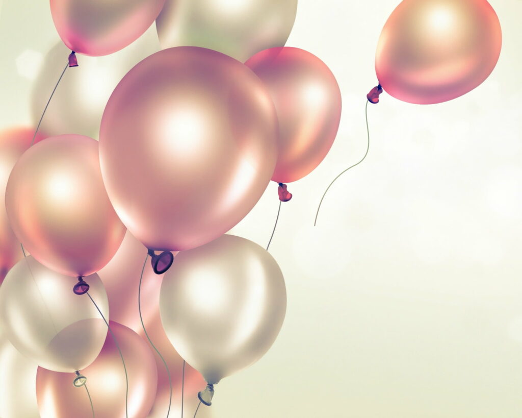 Celebratory Pink Balloons: A Soft and Vibrant Party Card featuring QHD Wallpaper Background