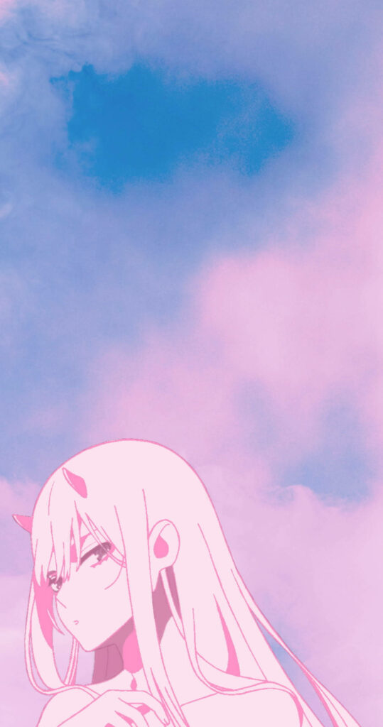 Soft Zero Two iPhone Wallpaper: Pastel Pink & Blue Aesthetic Art