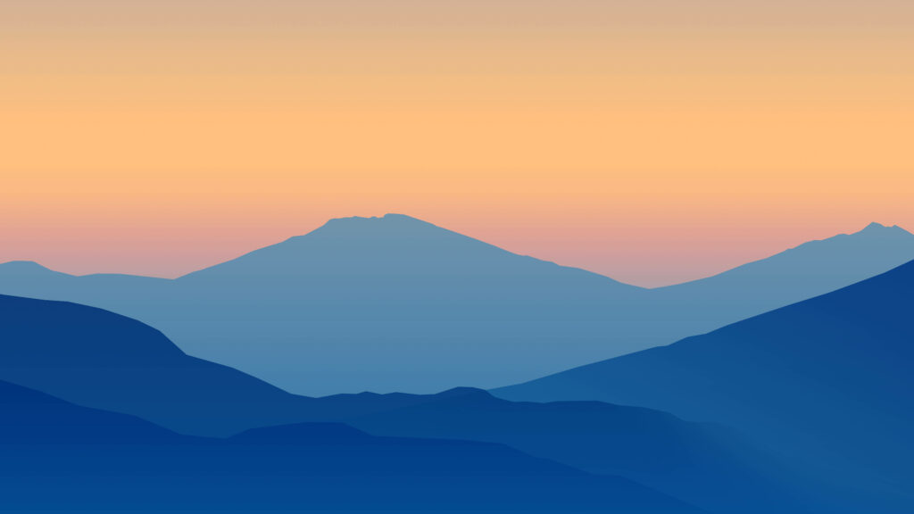 Minimalist mountain landscape with blue peaks and pastel sunset gradient vector art wallpaper