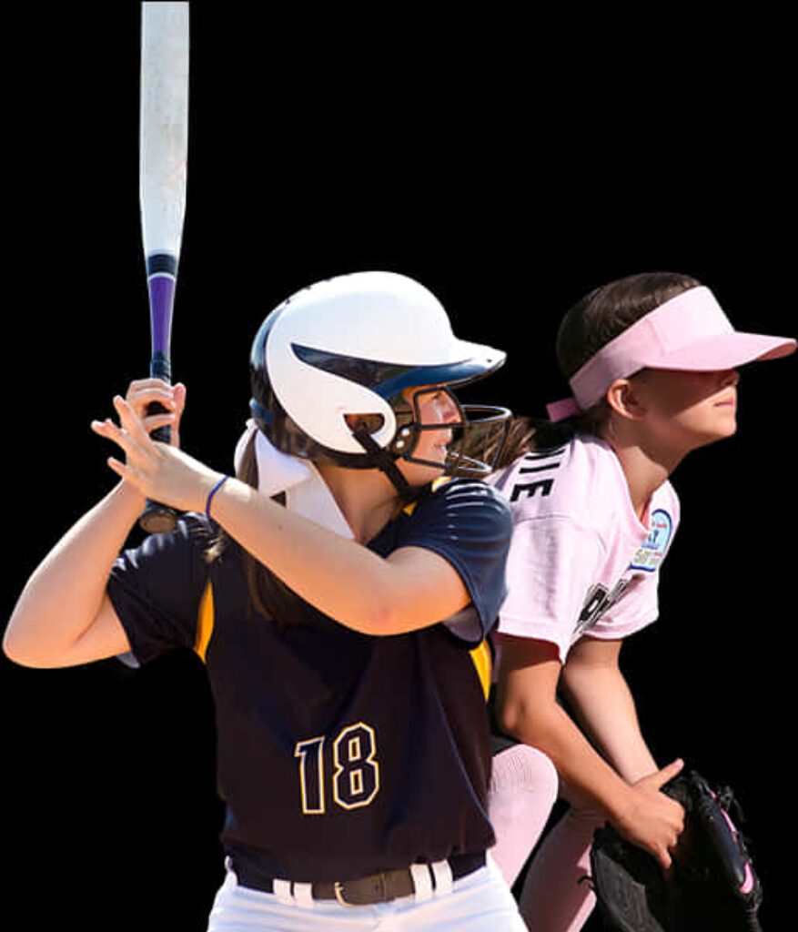 Softball Wallpaper: Player #18 Ready to Bat with Catcher Crouched