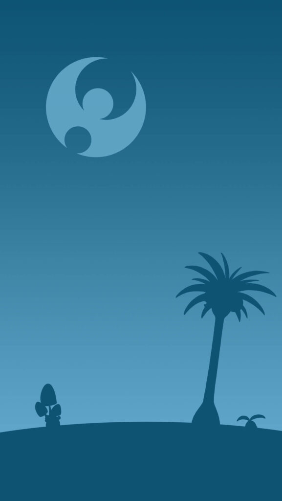 Soothing Moonlit Pokémon Paradise – Pine Tree Silhouettes Grace Sun and Moon Phone Background Wallpaper