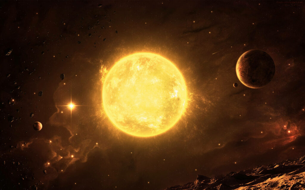 Solar Symphony: A Dazzling Sun Illuminating Celestial Realms Wallpaper