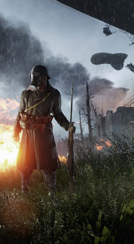 Battlefield 1: Rain-soaked Warrior Braving the Storm Wallpaper