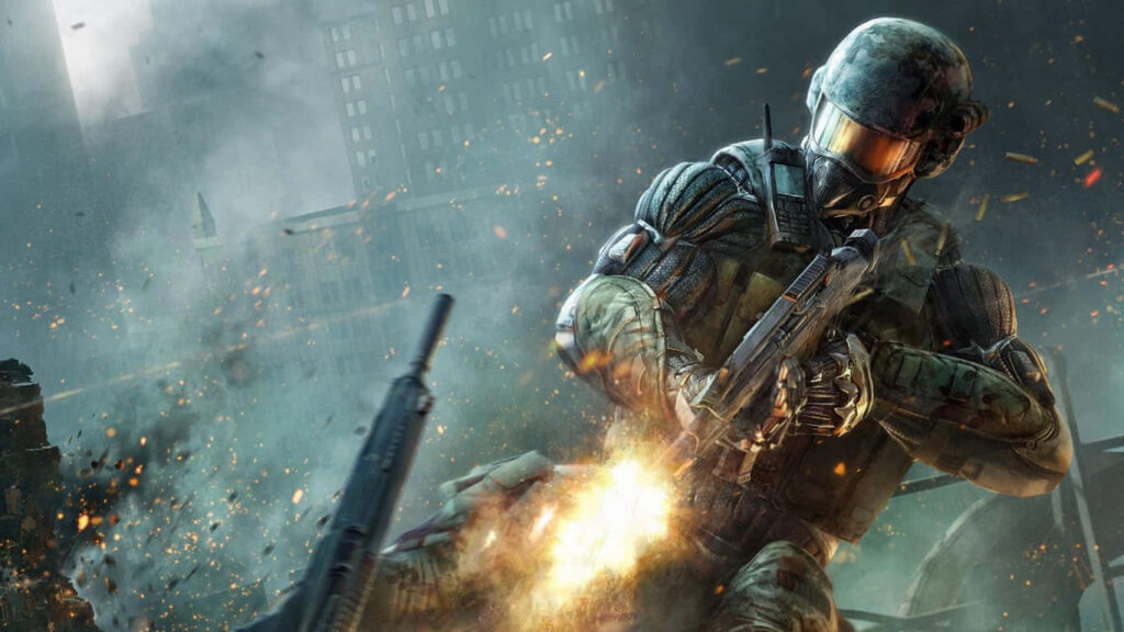 Soldiers Armed for Battle: A Stunning Crysis 3 Background Image in 1366x768 Wallpaper