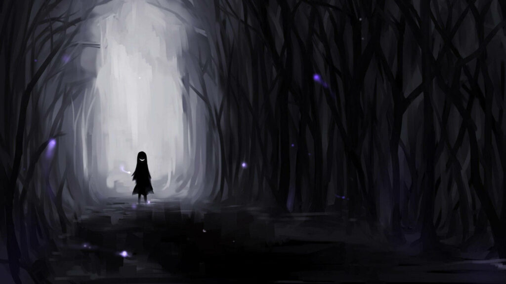Lost in Shadows: A bewitching journey through the dark anime woods Wallpaper