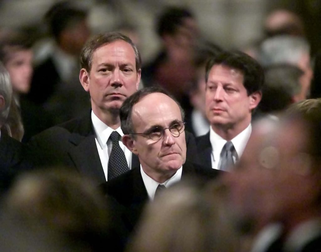George Pataki Rudy Giuliani and Al Gore serious political figures at formal event wallpaper background