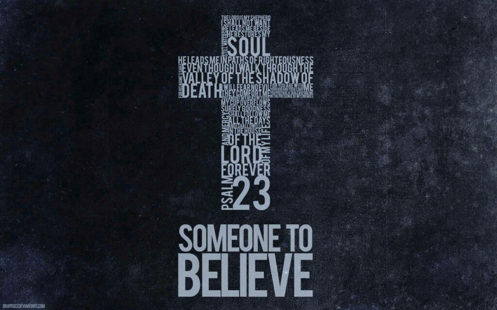 Someone to Believe: A Christian Cross Calligram Wallpaper