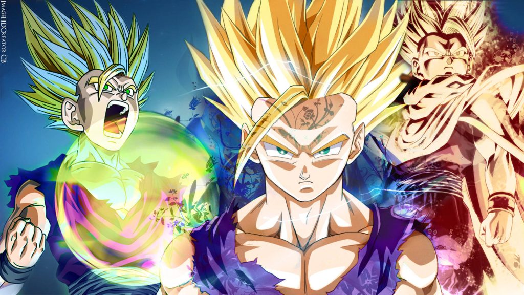 Son Gohan Super Saiyan 2 intense energy attack vibrant digital anime wallpaper background