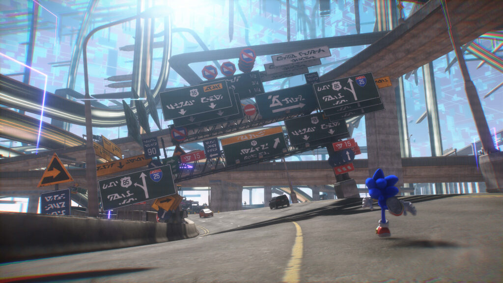 Futuristic Sonic Frontiers Wallpaper: Racing Through Cyberspace