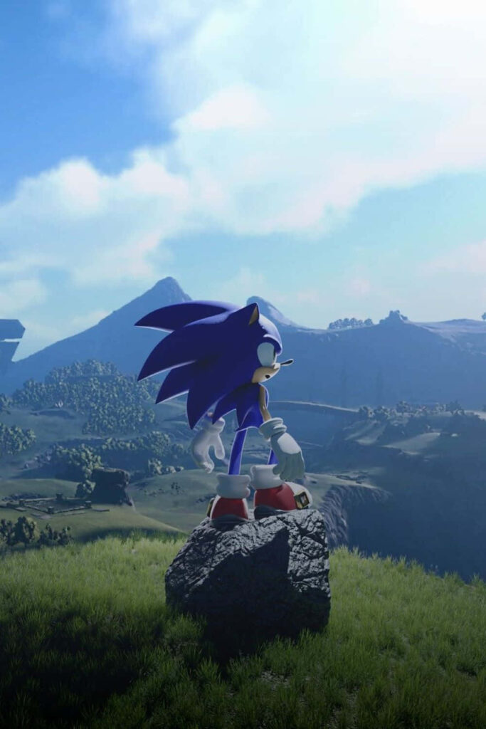 Sonic Gazes Over Lush Open World: Stunning Wallpaper Background