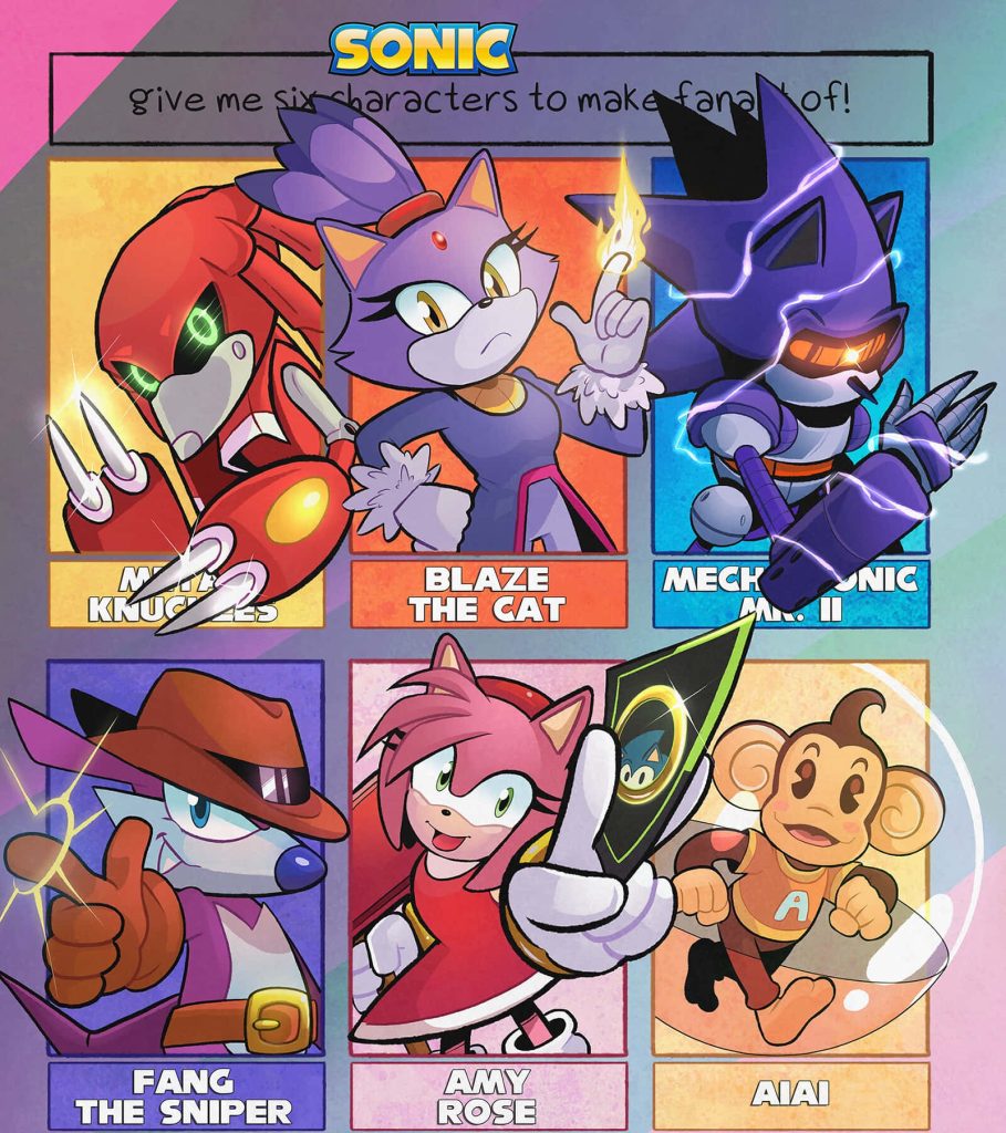 Sonic Six Fanarts grid with Mecha Knuckles Blaze electrified Mecha Sonic Fang Amy AiAi wallpaper