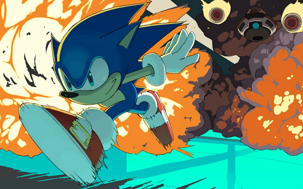 The Sonic Storm: An Explosive Artwork of Sonic the Hedgehog Racing in HD Wallpaper Background