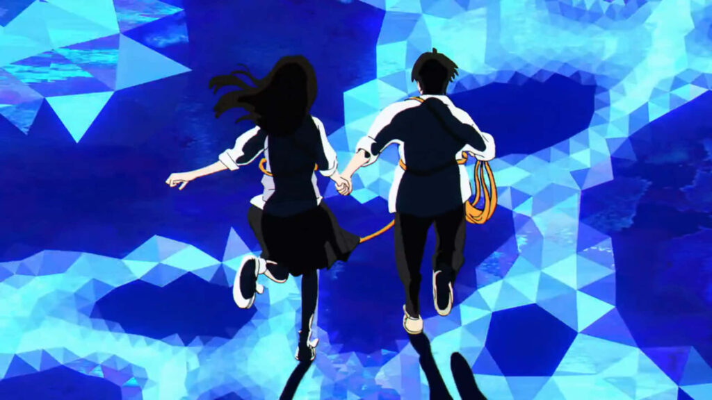 Dynamic Sonny Boy Art: Anime Characters on Vibrant Blue Wallpaper