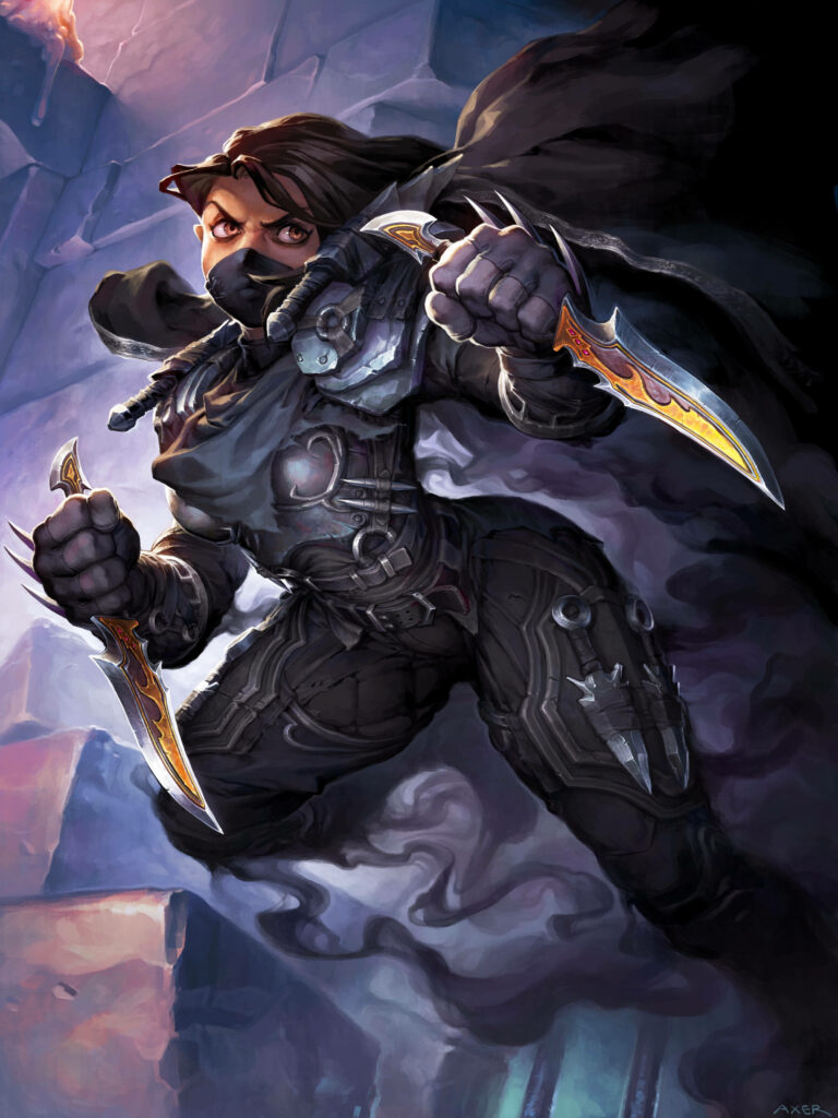 Sonya Shadowdancer: Action-Packed Hearthstone Wallpaper with Dual Blades