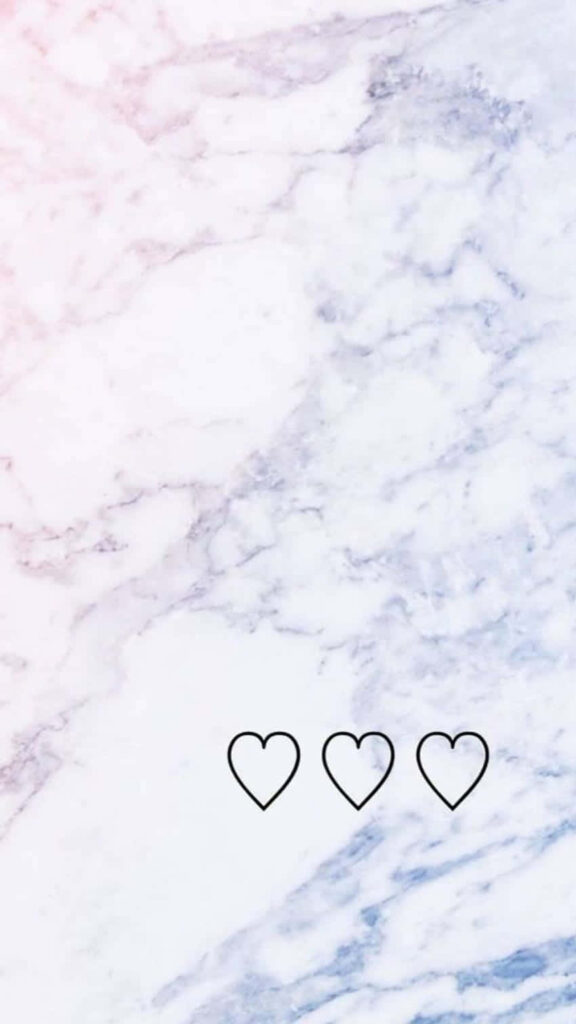 Soft Blue & Pink Marble Wallpaper with Heart Icons - Soothing Design
