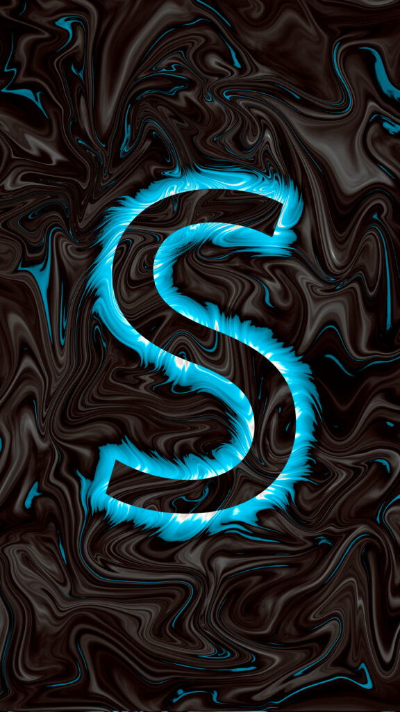 Radiant Blue Elegance: Captivating Abstract Letter S in a Luminous Liquid Wallpaper
