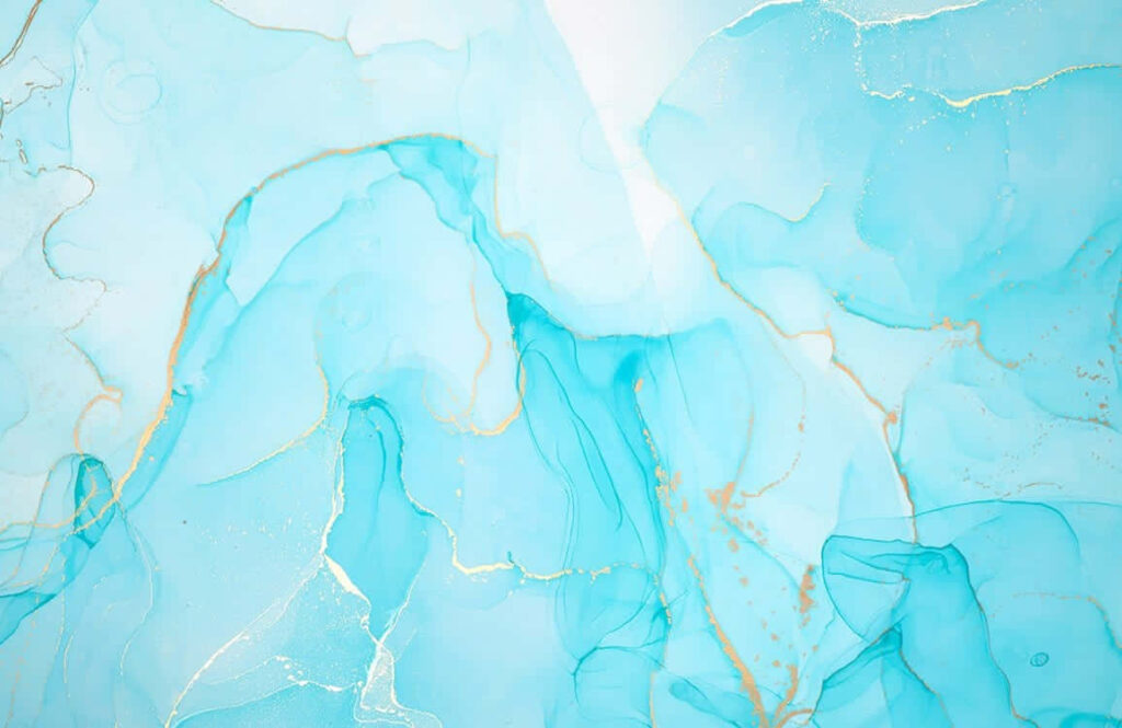 Serene Light Blue Marble Wallpaper with Elegant Yellow Outlines