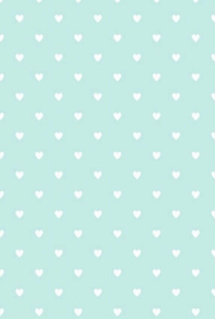 Charming Mint Green Wallpaper with White Hearts - Minimalist Design