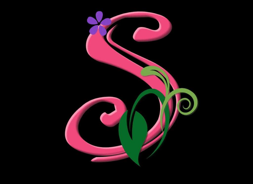 Soothing S: A Floral Letter Wallpaper on Black Background