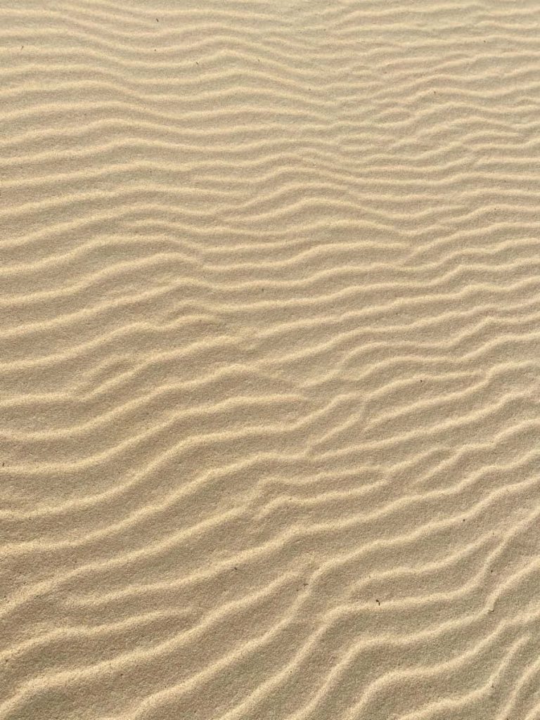 High-angle view of beige sand ripple formation with soft lighting and natural textures wallpaper