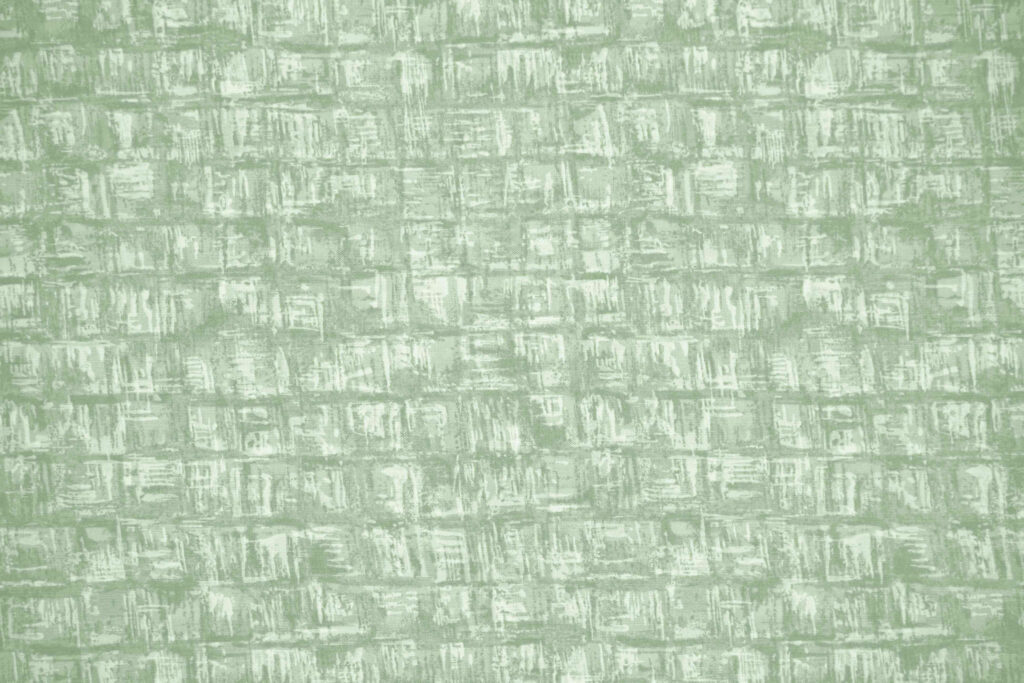 Sage green abstract tiled wallpaper with distressed white woven fabric texture for serene interiors