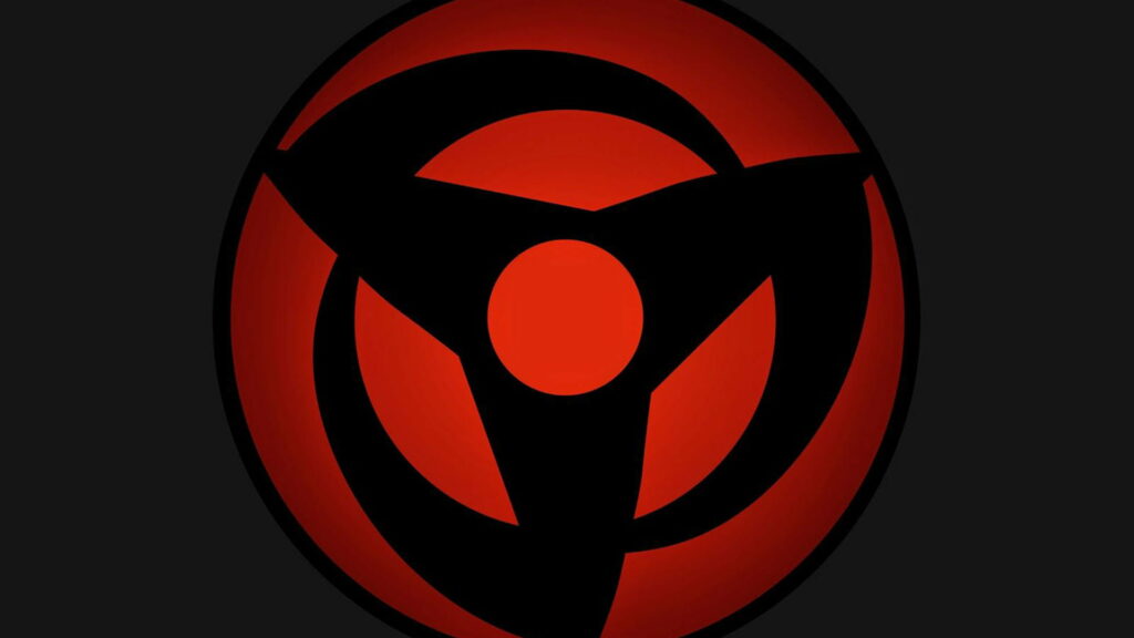 Reflective Sharingan: Darkened Wheel Eye Unleashed Wallpaper