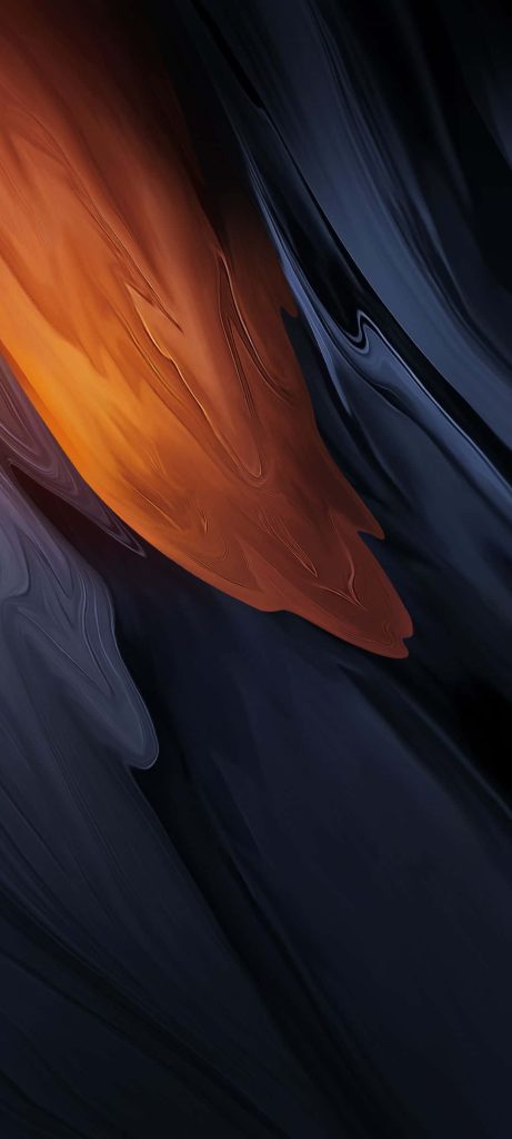 Abstract iPhone wallpaper with vibrant copper and orange strokes on a deep navy background
