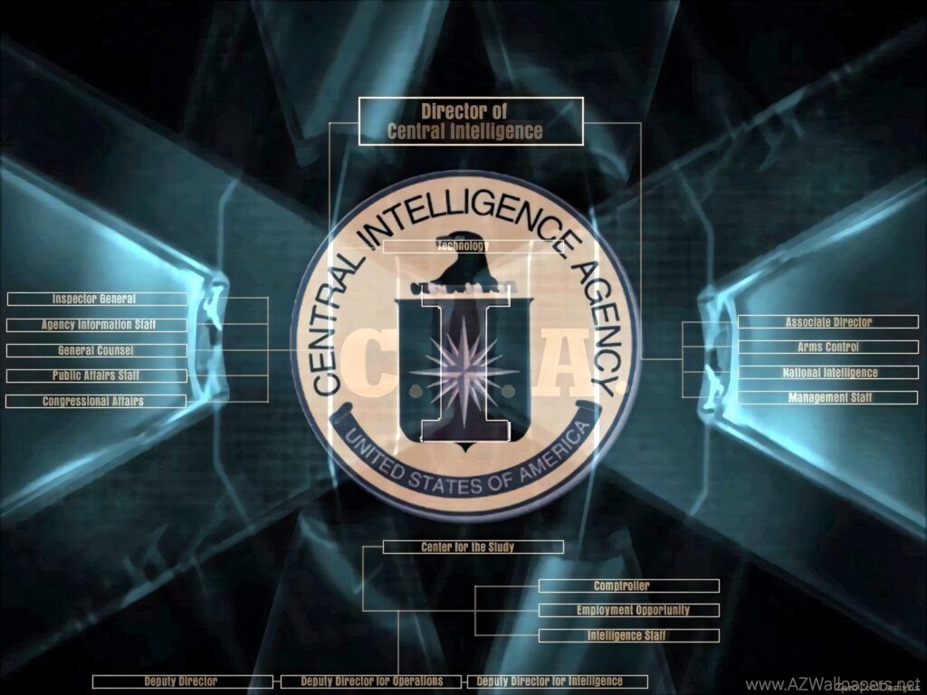 CIA logo wallpaper with blue and black digital background showcasing intelligence and security