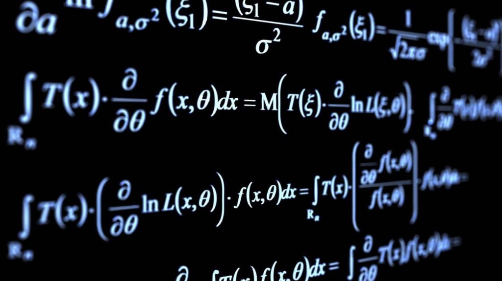 Sophisticated wallpaper with glowing white complex math and science equations on black background