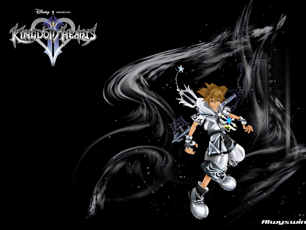 Sora in Valor Form wielding Keyblade with swirling energy Kingdom Hearts wallpaper background