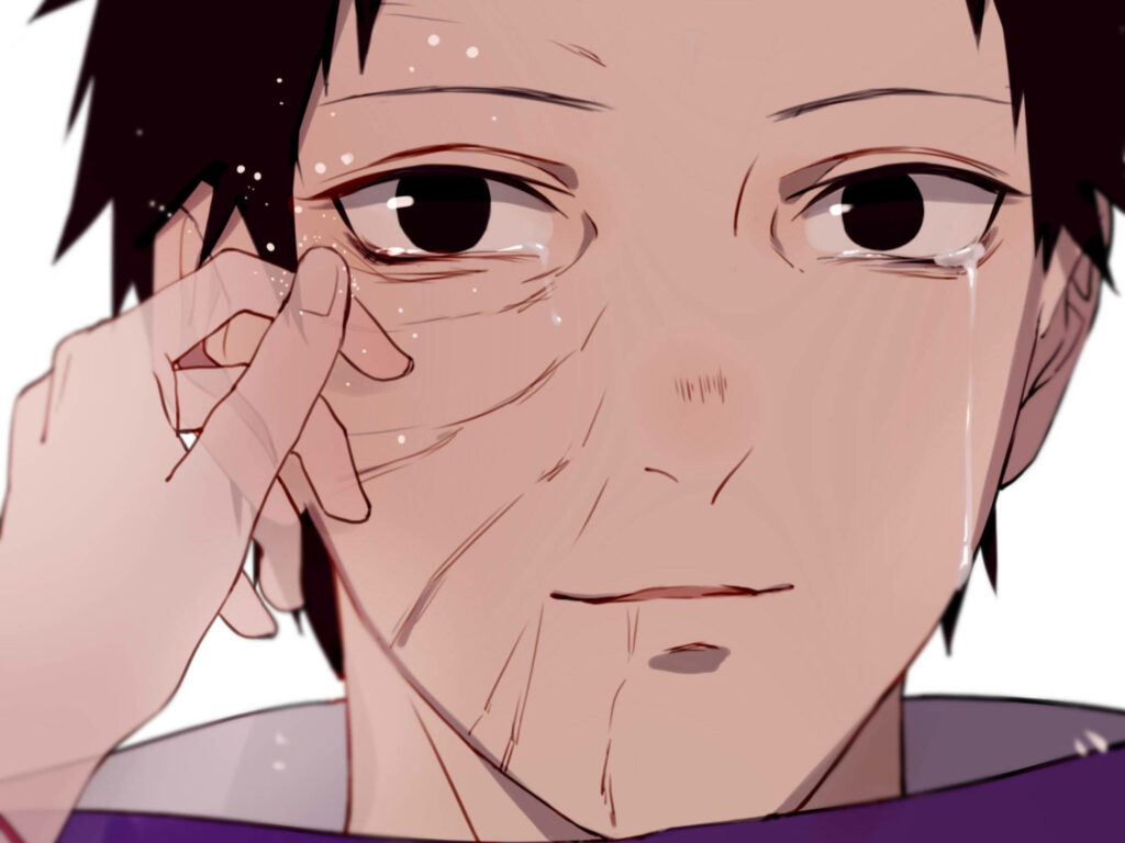 Shattered Sorrow: Obito Uchiha's Tear-stained Reflection Wallpaper