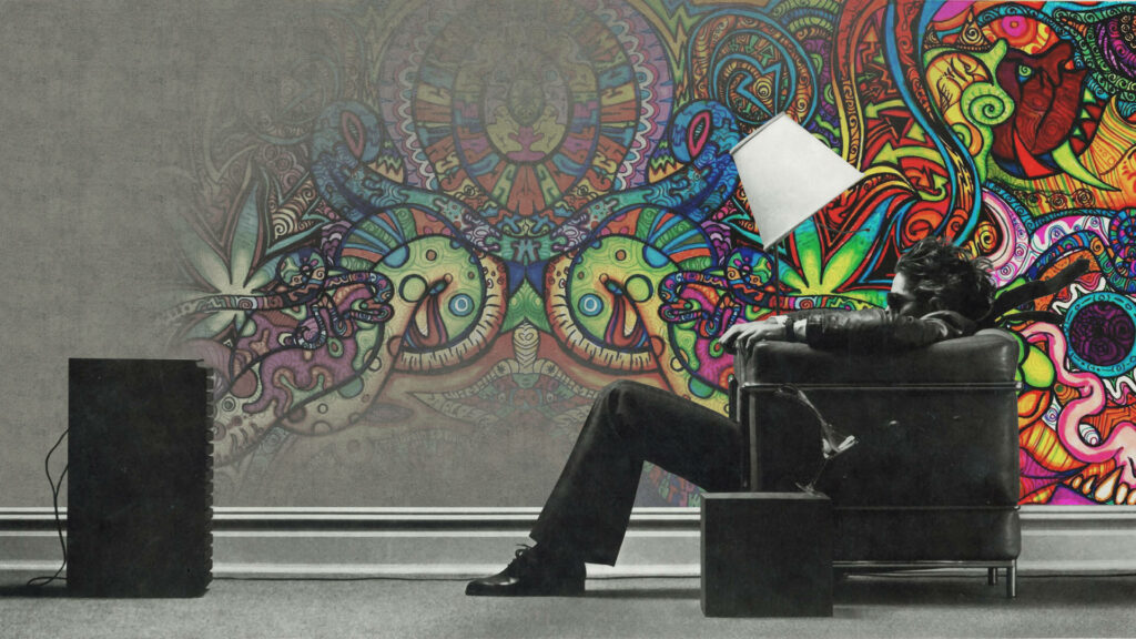 Soulful Saxophonist Lounging in Vibrant Studio Ambience Wallpaper