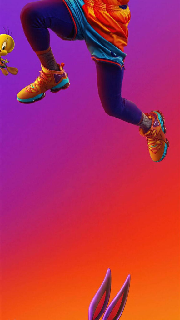 Interstellar Action: Lebron James Takes Flight with Bugs Bunny in Space Jam 2 - Captivating Space Jam 2 Backdrop Wallpaper