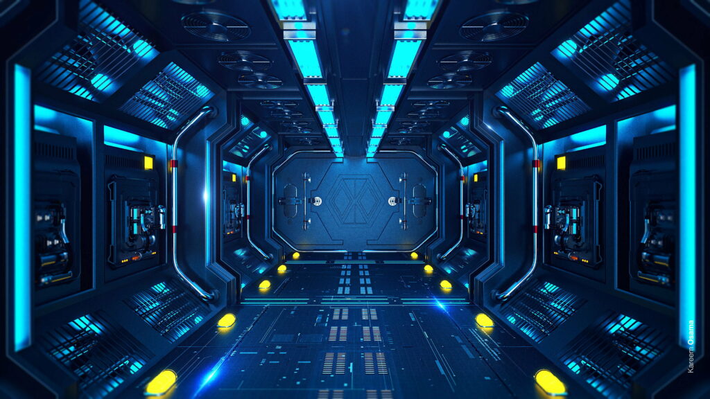 Interstellar Voyage: Futuristic Corridor in Space Station Wallpaper